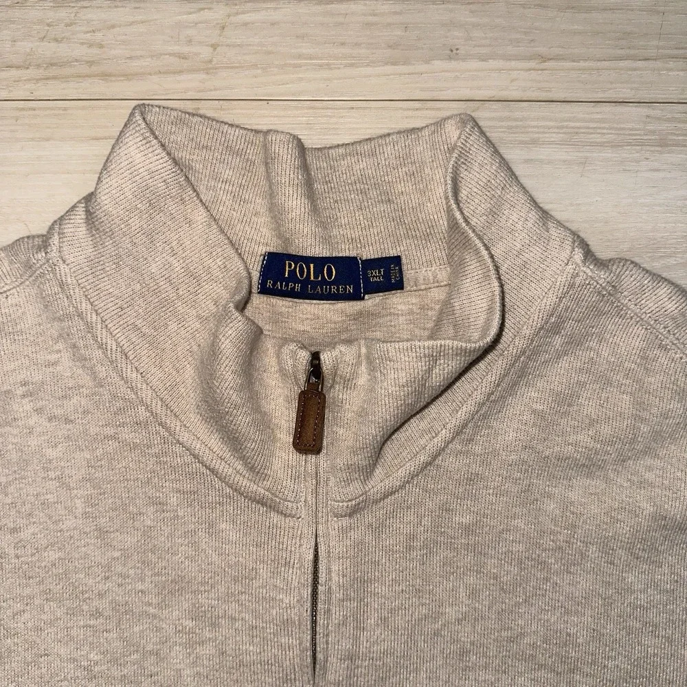 Polo Ralph Lauren Men's Quarter Zip‎ Cream Sweater Size 3XLT Tall Preppy Spring